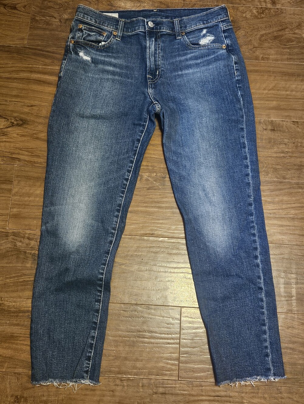 Women’s Gap 1969 Girlfriend Mid-Rise Blue Denim Jeans Sz 8 Distressed  #26b
